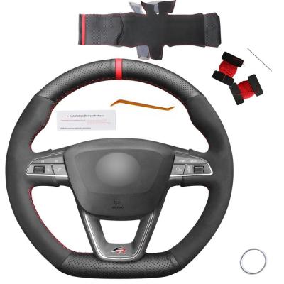 Blue Suede Black Thread Steering Wheel Cover for Seat Leon Cupra R Leon ST Ateca FR Ibiza 13-19