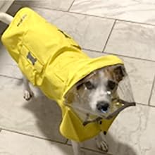 Dog Waterproof Raincoat with Poncho Hoodie, High Reflective Adjustable Yellow Pet Rain Jacket with Leash Hole