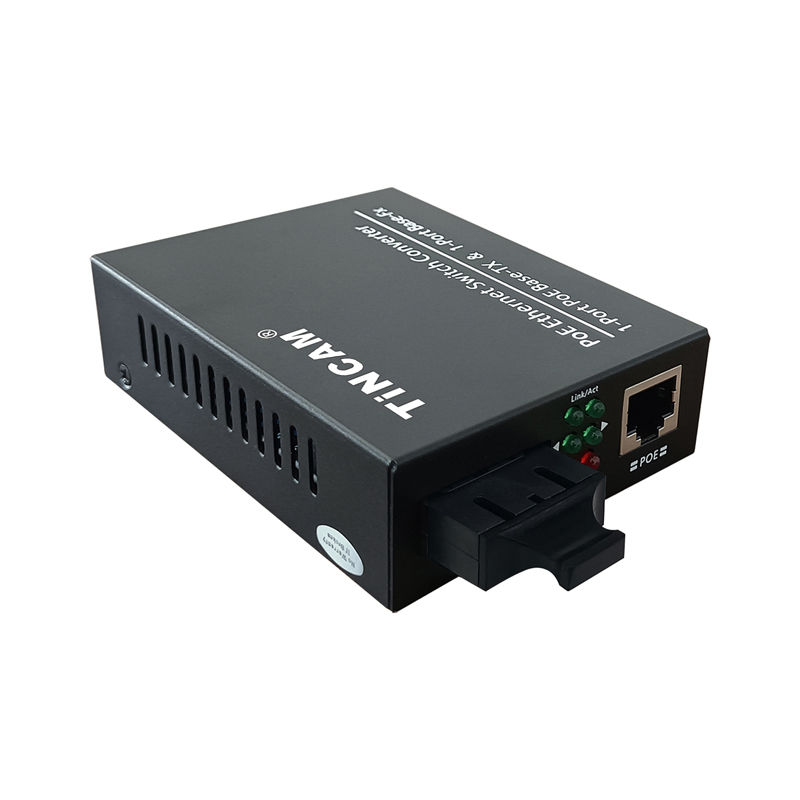 TiNCAM 10/100Mbps 1 Fiber 1 PoE Port Fiber Media Converter IEEE 802.3af/at 20km Single Mode Dual Fiber 1310nm SC 48W Power Adapter TBC-PSF4311E-D20S