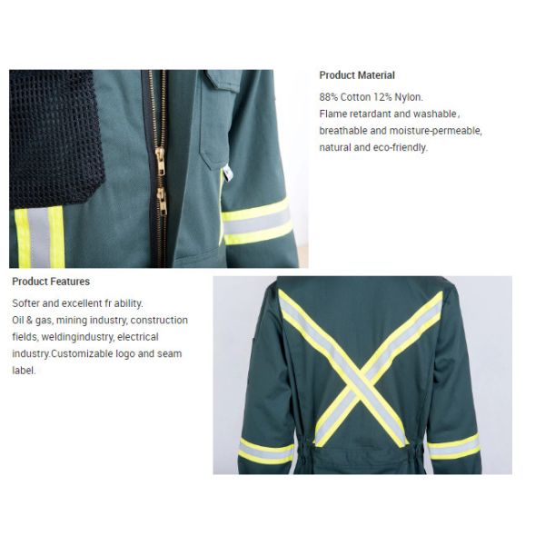 Одежда работы безопасности костюма Coverall безопасности нейлона 88 хлопок 12 зеленая с рефлектором