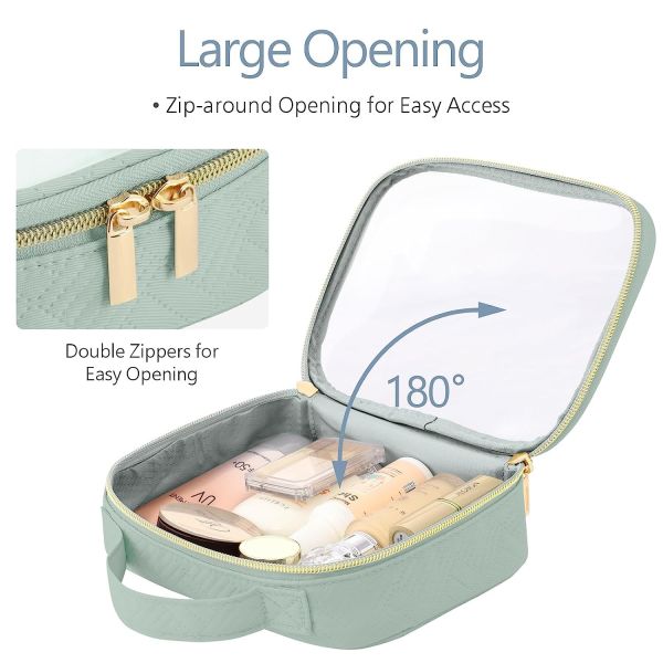 Shockproof And Durable Clear Green Cosmetic Bags With Handle