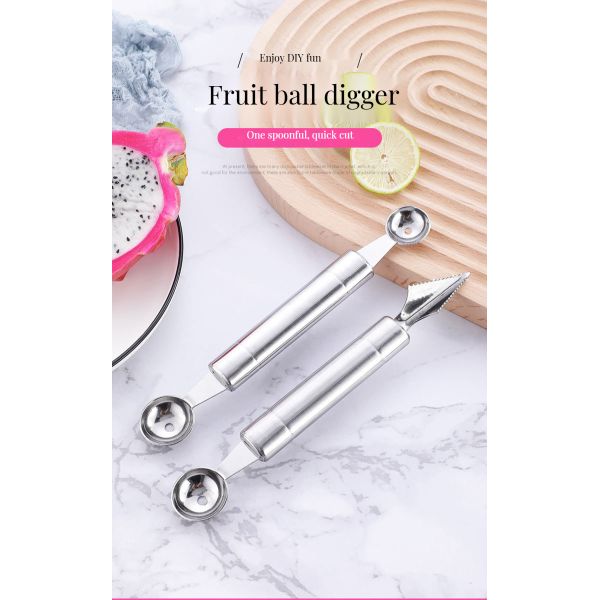Stainless Steel Double Ball Watermelon Carving Knife Set for Fruit Vegetable Decoration