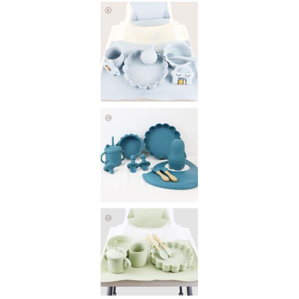 Customize Baby Nutrimental Silicone Tableware Set Com Placa de secção de silicone Bib Cucharon Bowl Cucharon Bowl Plate