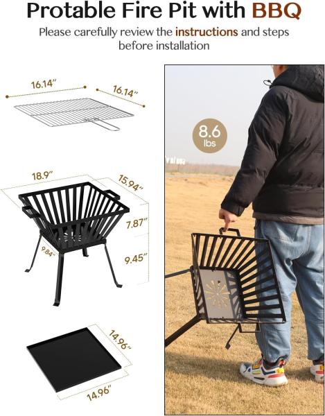 Aquecimento externo Trapezoide Metal Fogão a lenha com churrasco e acabamento de piquenique