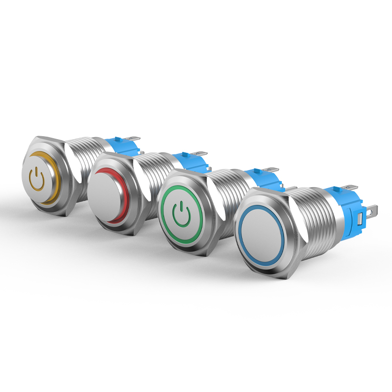 16mm Latching/Momentary Metal Push Button Switch Copper Nickel Plated Shell 1NO1NC With LED Lights 5Pins High/Flat Head