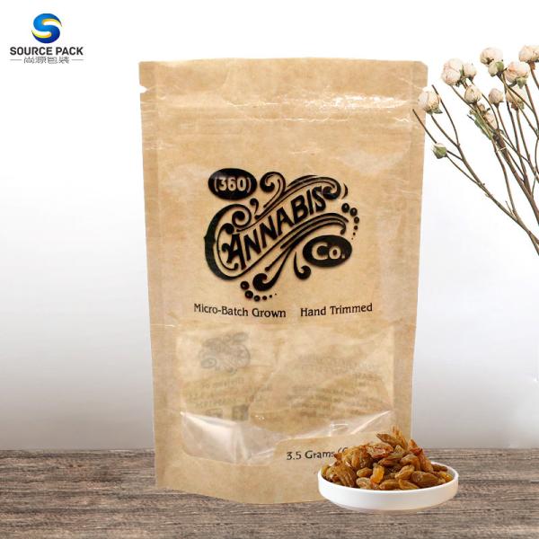 110-160 Micron Custom Edible Packaging Weed Bags Zipper Kraft Paper Pouch With Window