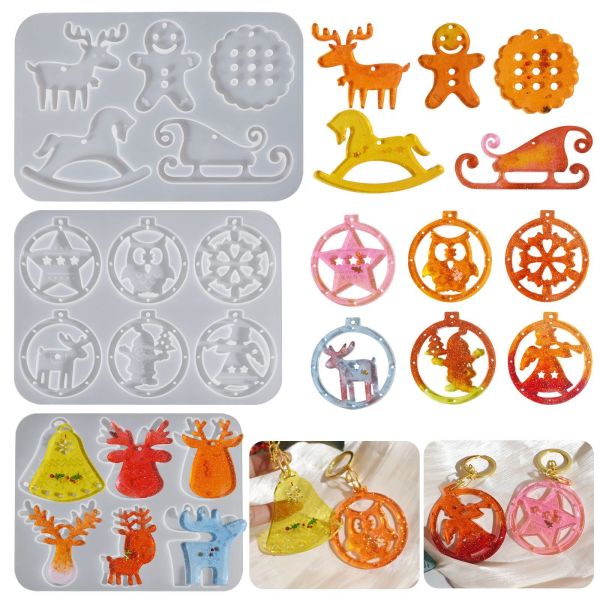 Christmas Elk Gingerbread Man Old Man Snow Horse Angel Pendant Keychain Dropping Silicone Mold