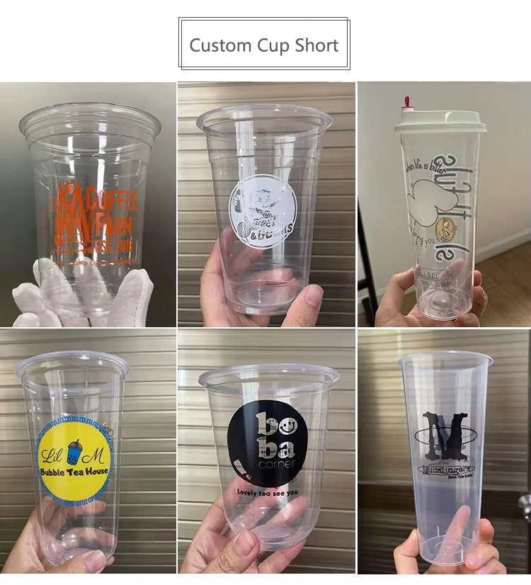 Custom Logo 20oz 24oz PET Cold Drinks Disposable Plastic Milk Tea Cups with Lid