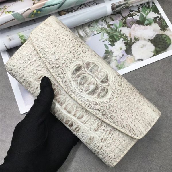 Authentic Exotic Crocodile Skin Women Long White Wallet Female Large Card Holders Genuine Alligator Leather Lady Clutch