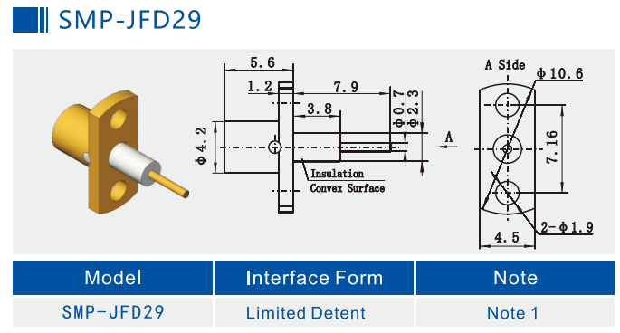 18GHz Male Limited Detent SMP RF Connector with Insulation Convex Surface for Precise RF Communication Systems