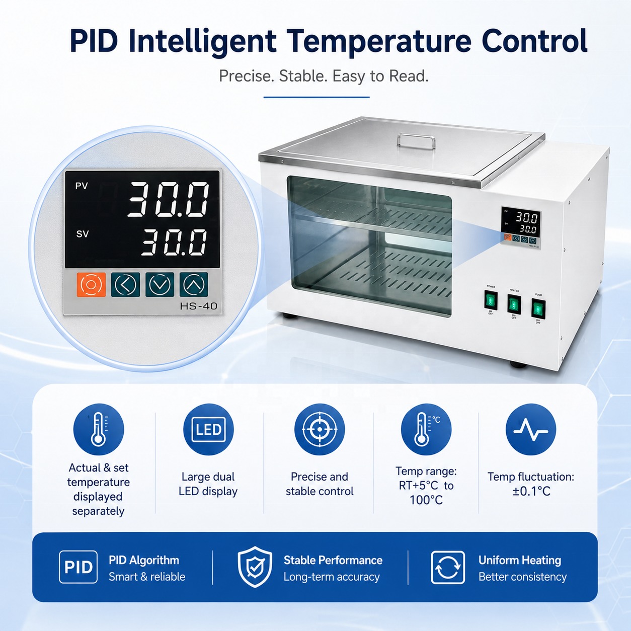 Cenlee Thermostatic Water Bath 304 Stainless Steel Digital LED RT+5-100C Large Capacity Circulating Bath for Chemical Pharma Lab