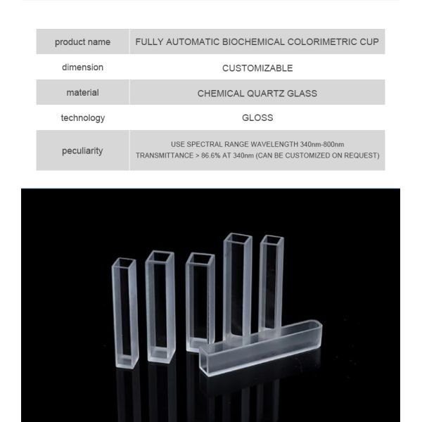 Fully Automated Biochemistry Analyzer Cuvette Glass Cup for and Wave Length 340-800nm