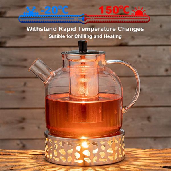 Modern Clear Glass Kettle Tea Cup Set with 1500ml Capacity and Stainless Steel Infuser