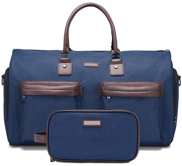 Oversized Travel Shoulder Bag Waterproof Canvas Genuine Leather Weekend Bag Overnight Handbag