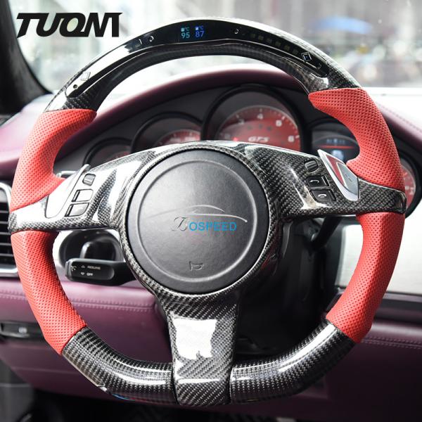 LED Red Leather Porsche Carbon Fiber Steering Wheel Sport Design 350mm
