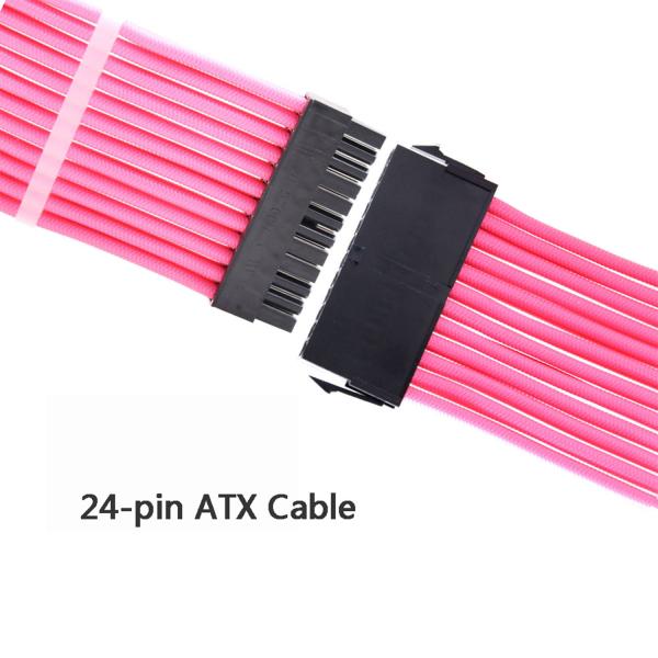 Arc Extension cable kits ATX 24pin*2  4+4Pin EPS*1  8Pin PCIE*2  6Pin PCIE*2 Sleeved Power Supply Extension Cable With Pink