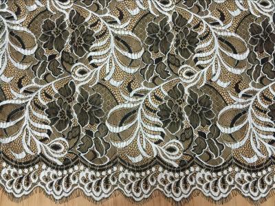 French Lace Fabric  Eyelash Cord Lace Fabric in Ivory and Black  Color