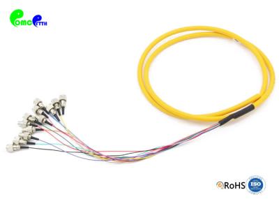 Pre-terminated Fanout FC Fiber Optic Pigtail 12F 12 Color 9 / 125 μm OS2 G657A1 fanout 0.9mm tail LSZH Yellow