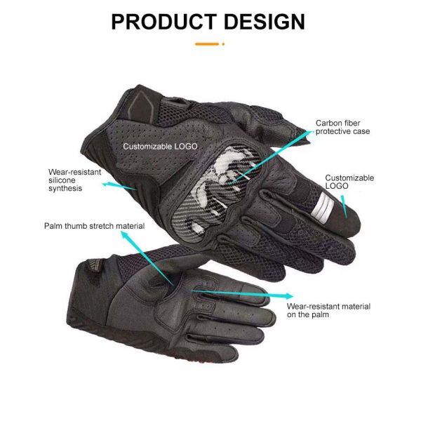 Black Genuine Leather Custom Non-Slip Motorcycle Racing Gloves with Breathable Design