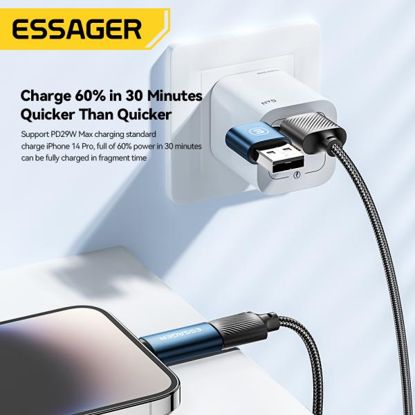 ESSAGER ES-X49 65W Usb to Type C Lightning 4 in 1 Charger Data Cable for Phone Laptop