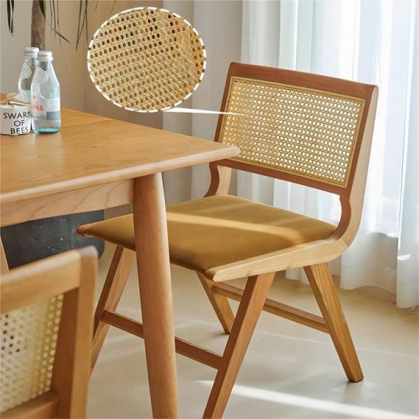 Chaise à bras de salle à manger en bois massif et en rotin
