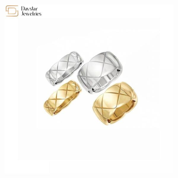 Da borda de aço da onda dos cocos da joia do titânio do anel 18k dos pares faixa larga chapeada ouro