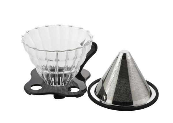 Durable Glass Coffee Dripper Black Color Size 01 With Stainless Steel Coffee Dripper