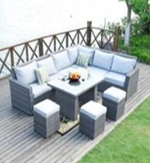 L Shape Sectional Rattan Outdoor Furniture Sofa Dining Sets With Ottoman