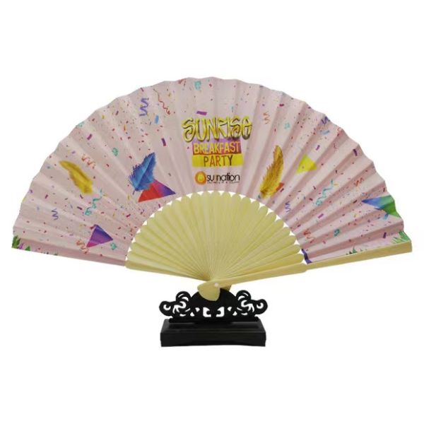 Custom Printed 8 Inch Hand Fan Made from Natural Moso Bamboo - Portable Folding Fan