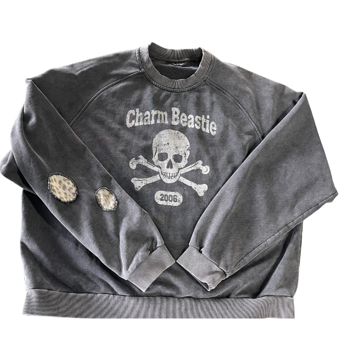 Skull Graphic Men's Heavyweight Hoodie Vintage Acid Wash Cropped Crewneck Sweatshirt