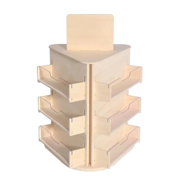 3 Tier Wooden Display Stands Rotating Countertop Display Stands For Coasters