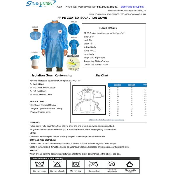 Los PP no tejidos PE cubrieron el vestido disponible amarillo del aislamiento quirúrgico para el hospital