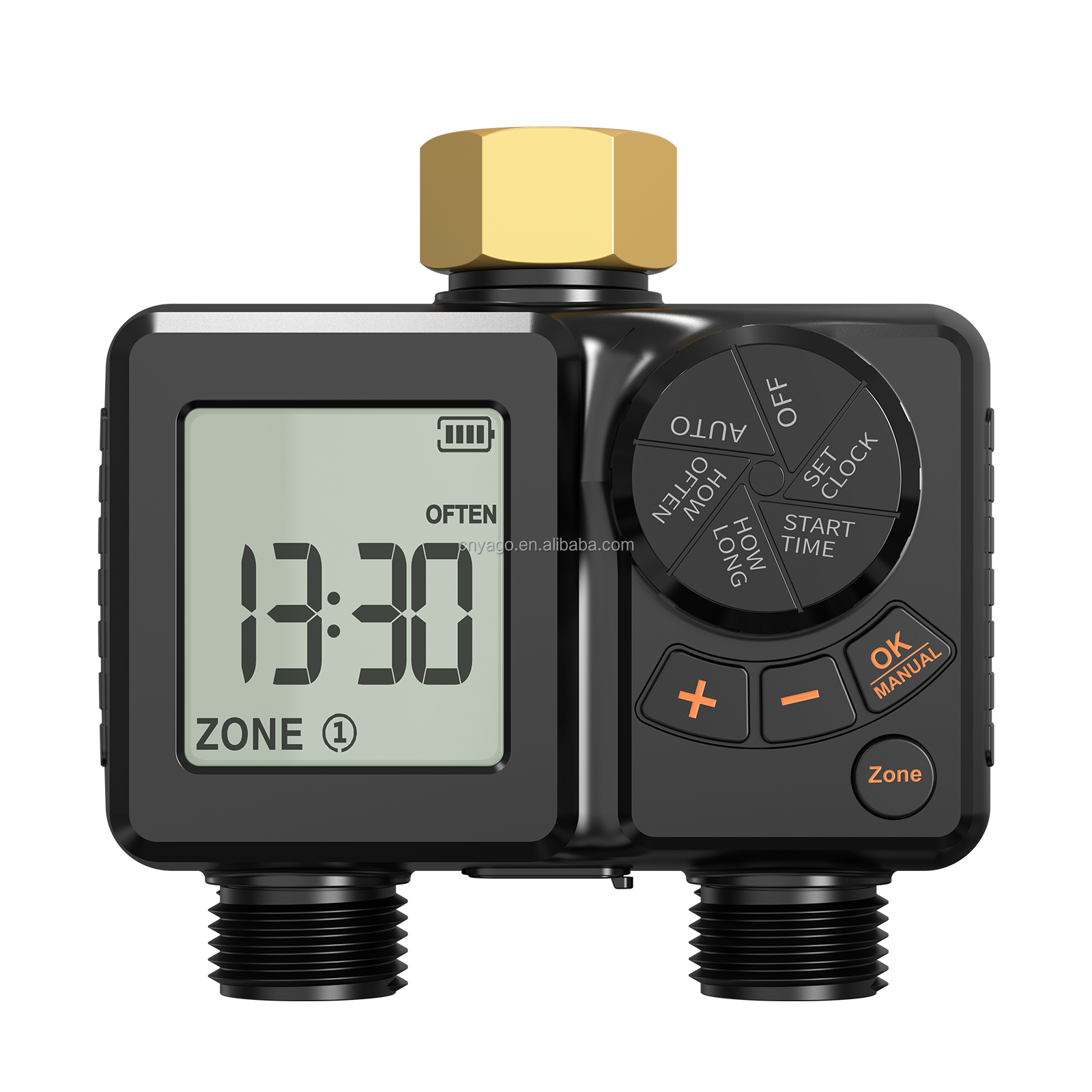 Rechargeable Digital Irrigation Timer Heavy Duty Brass Connector Auto Sprinkler Controller With Manual Override
