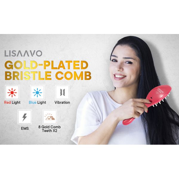 650nm Red Light Therapy Hair Brush EMS LED Hair Brush With 8 Gold Teeth