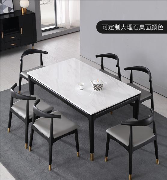 Nordic Light Luxury Dining Room Table With Marble Top And Stainless Steel Feet