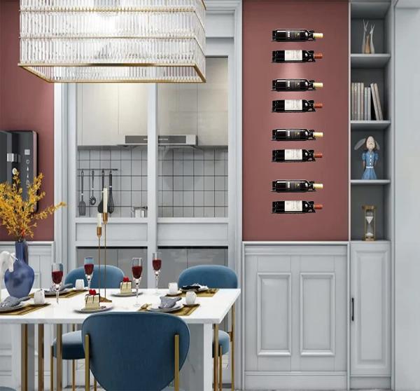 Mural de acero y metal montaje de almacenamiento de vino Display Holder para la cocina bar de comedor
