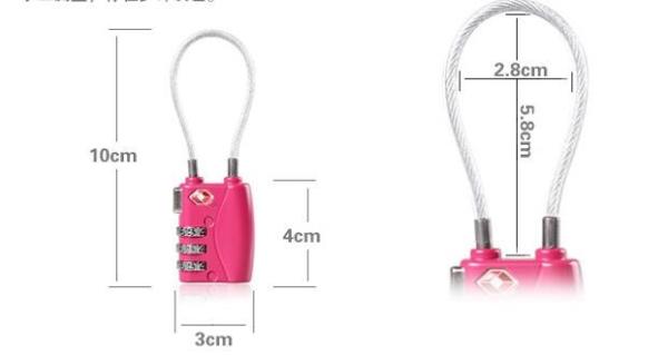 Cable zinc alloy TSA travel lock& Fashion Design pink Tsa Luggage Lock& 63g Tsa Bag Number Lock