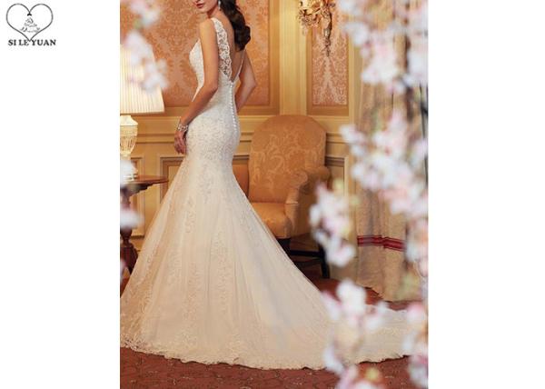 Romantic Mermaid Bridal Gowns , Ivory Mermaid Wedding Gown Long Fishtail