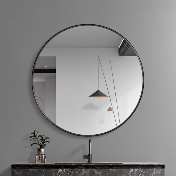 Modern Style Wall-Mounted Bathroom Vanity Mirror Black Stainless Steel Frame Touch Switch IP44 Waterproof Rating for Apartment