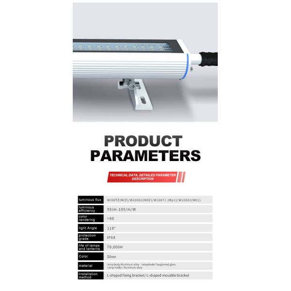 Luces de trabajo para máquinas CNC de aluminio, vidrio templado, IP68, 300 mm, 400 mm, 600 mm