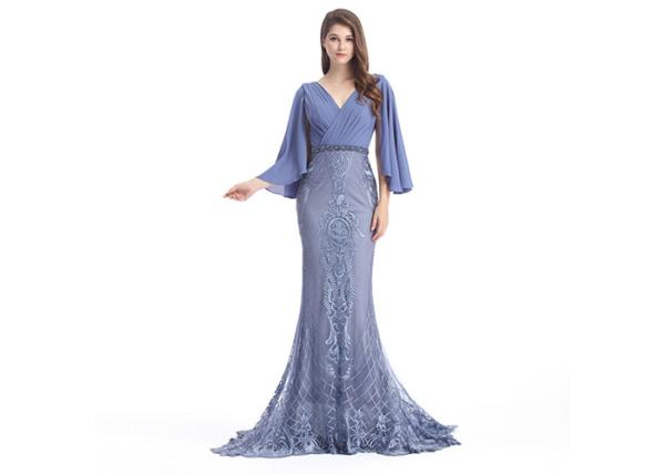Fashion Ladies Half Sleeve Evening Dresses Mermaid Sleeves Applique Dress