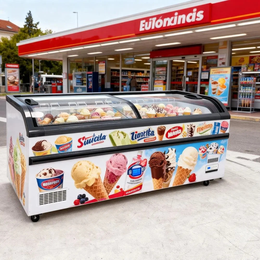 Large Capacity Ice Cream Display Cabinet 118L 280L 350L 420L Glass Display Freezer