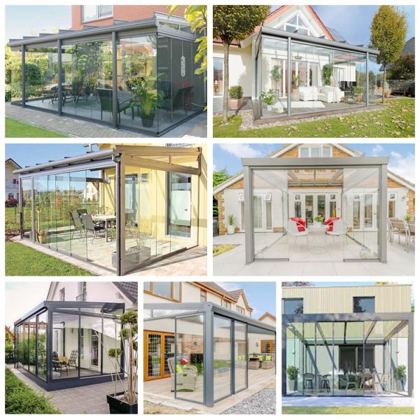 Low E Glass Sunroom Customized Size Prefabricated Aluminium Conservatory Sunroom Clear Gray Green Frosted Glass Roof Sunroom