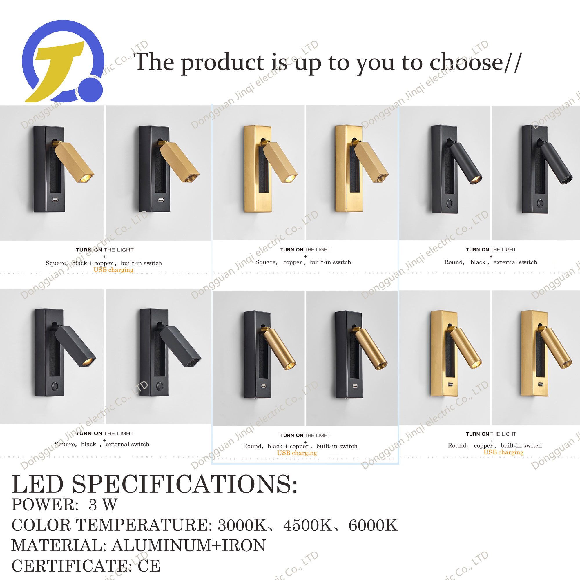 LED wall lamp with USB function and 3000K color temperature - American-style reading lamp for bedroom
