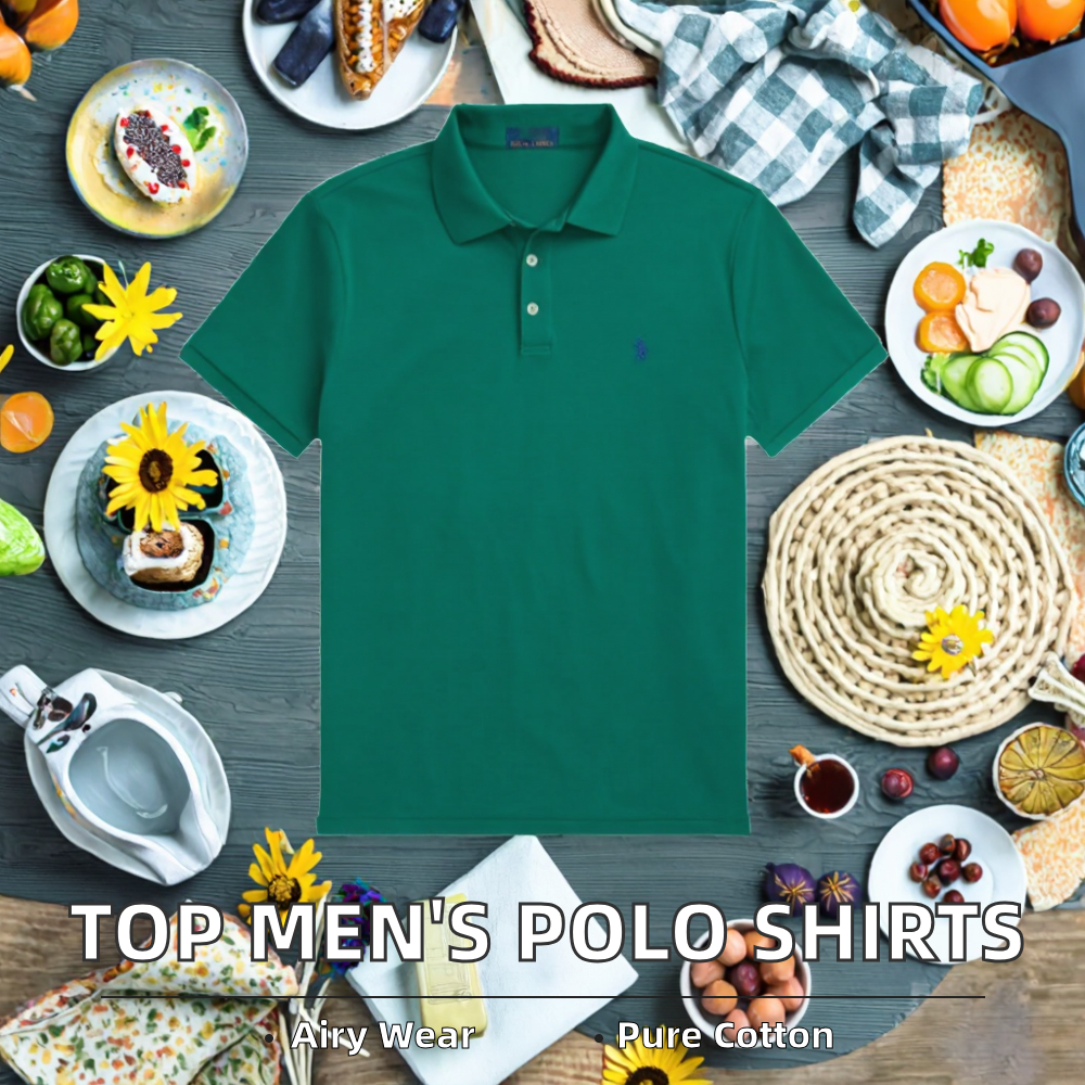 Best Selling Men's Summer Shirts 100% Cotton Breathable Short Sleeve Casual Neck for Polo with Solid Color 3D Knitted Pattern