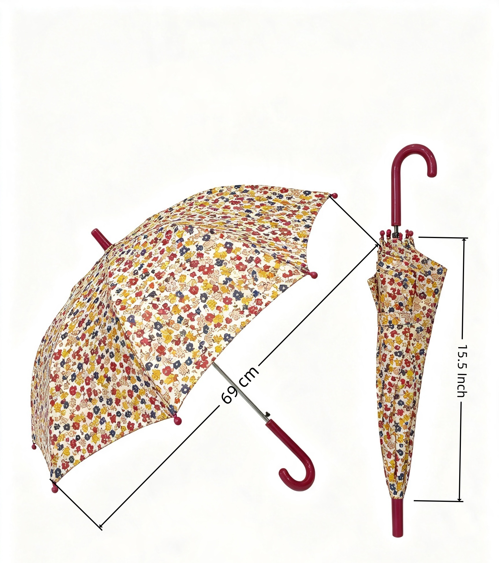 Floral Girl Cute Kids Compact Umbrella with Custom Logo Printed and 69cm Open Diameter for School and Camping