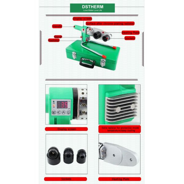 Plastic Pipes Butt PPR Welding Device Lightweight Chemical Resistance 800W Rated Power