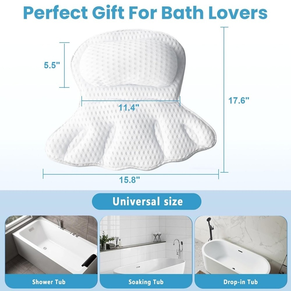 Quick-Dry 4D Air Mesh Bathtub Pillow with Non-Slip Suction Cups