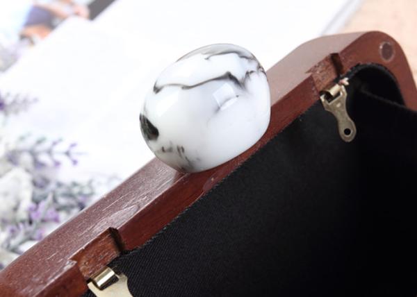 Elegant Ladies Evening Wooden Clutch Bag With Pearl Clasp Style Closure