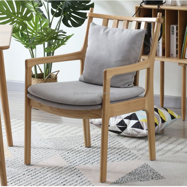 Stylish and Comfortable Nordic Oak Solid Wood Upholstered Armchair Sofa Chair